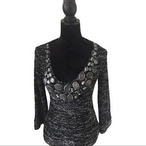 BCBGMaxAzria Knit Scoopneck Beaded Sweater Size S